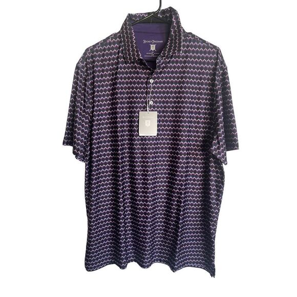New Hickey Freeman Men Purple Blue Geometric Short Sleeve Golf Polo Size L/G - Picture 1 of 12